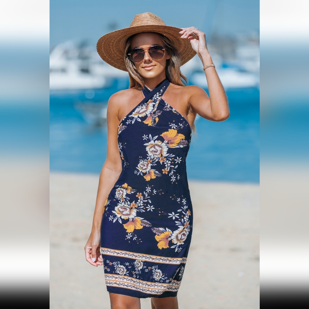 NWT! Cupshe Size Xs Floral Halter Neck Backless Dress